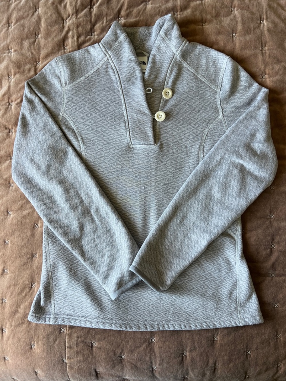 The North Face Light Gray Button Shawl-Collar Fleece